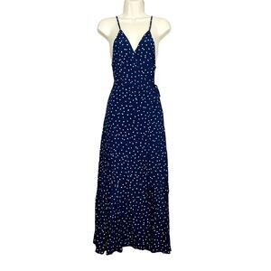 NEW! Bohme Wrap MAxi Dress Polka Dot Print Strappy Blue White - S